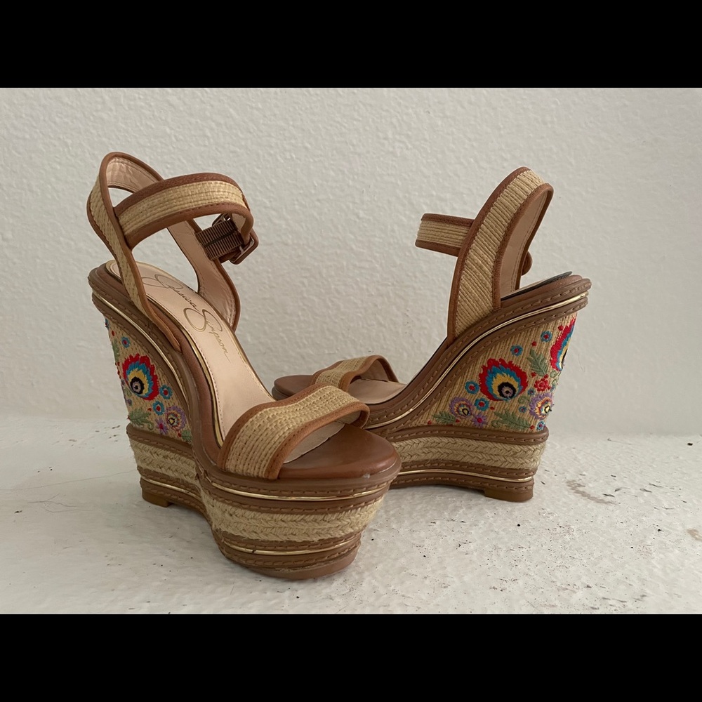 Jessica Simpson Embroidered Eye platform wedges